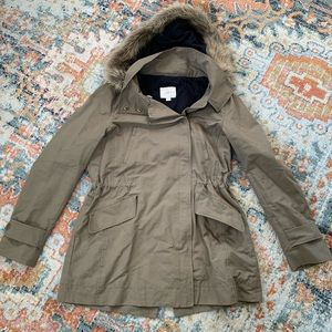 Loft mountain olive Faux Fur Trim Anorak jacket size S